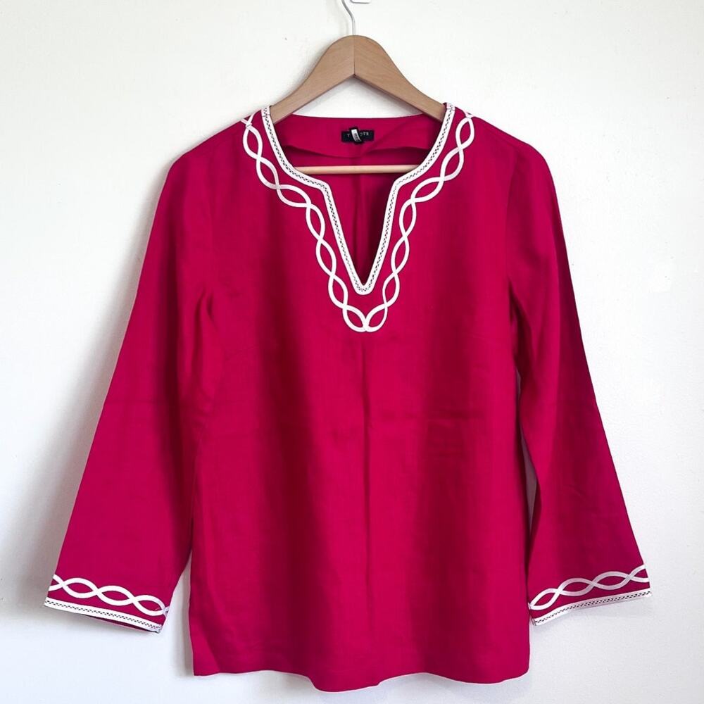 Talbots Linen Lagenlook‎ Womens Shirt Size S Red Boxy Boho Oversized Heritage